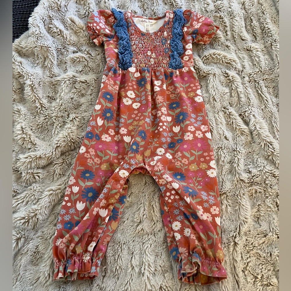 Matilda Jane Floral Romper Jumper - Orange and Blue - Fall/Thanksgiving 18-24m